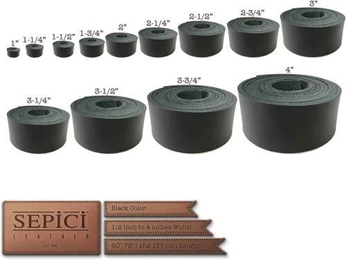 Miniatura 8 de Sepici Correa de cuero negro de alta calidad, tira de piel de vaca vegetal de grano completo para fabricación de cinturones y manualidades de cuero