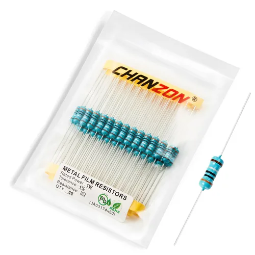 Miniatura 51 de Chanzon 50 piezas 1 W 10 Ω ohm Resistencia de película metálica fija de tolerancia 0.01 ±1% 10R MF Resistencias de agujero pasante con limitación
