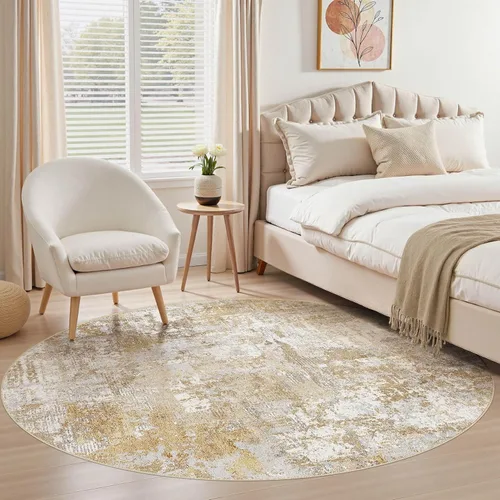 Miniatura 2 de Tortania Alfombra redonda lavable de 5 pies para sala de estar: Alfombra moderna abstracta neutra grande suave y delgada – Alfombra antideslizante