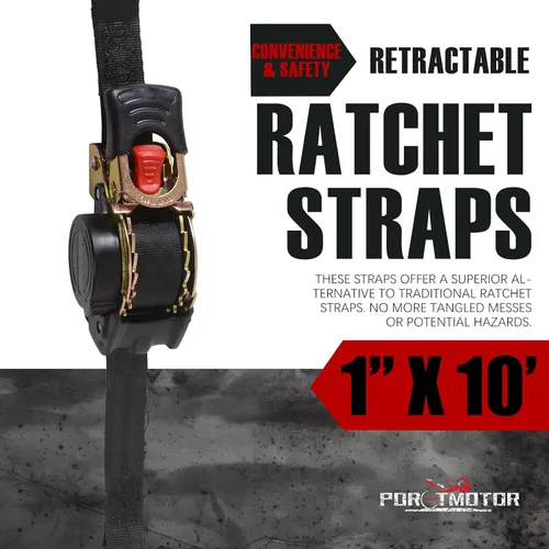 Paquete de 2 Correas de Trinquete Retráctiles (1" × 10'), Resistencia a la Rotura de 1500 LBS Correas de Amarre de Trinquete Trabajo Pesado Correas