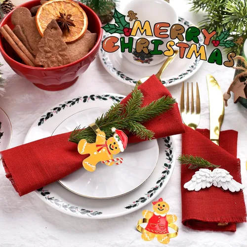 Miniatura 6 de WILLBOND 12 servilleteros de Navidad para cenas de Navidad, fiestas, accesorios de decoración de mesa de adorno de boda, (estilo adorable)