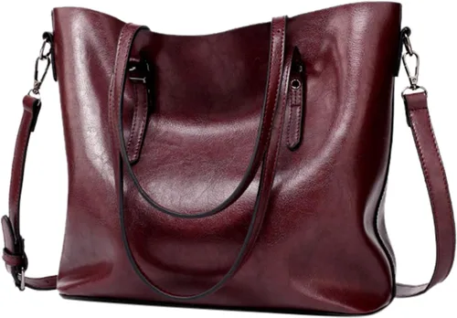 Miniatura 2 de Bolso de hombro con asa superior para mujer bolso de mano de tamaño grande bolso de hombro de cuero vintage con hebilla de metal café