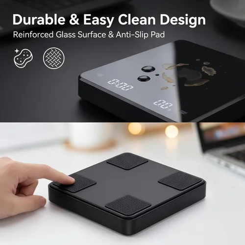 Miniatura 6 de Partyreal Báscula digital de café de cocina, báscula delgada con tara, unidades g/oz/ml, pantalla retroiluminada, recargable USB-C (cable incluido)