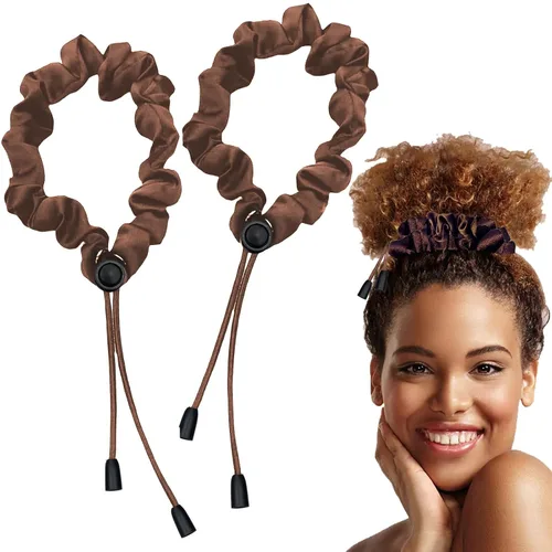 Miniatura 7 de 4 piezas de ligas de satén ajustables negras para mujeres y niñas, ligas de cabello suaves que la seda para cabello rizado natural espeso de 4c