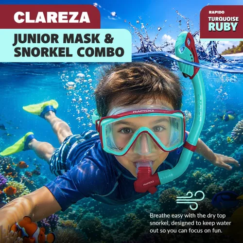 Miniatura 2 de Phantom Aquatics Rapido Clareza Junior Mask and Snorkel Combo Rubí turquesa