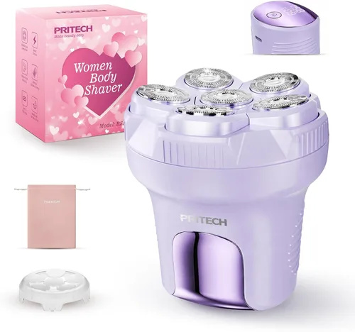 Miniatura 8 de PRITECH - Maquinillas de afeitar eléctricas para piernas de mujer, afeitadora eléctrica para mujer 6D Easy-Clean Travel Body Shaver, LED Display