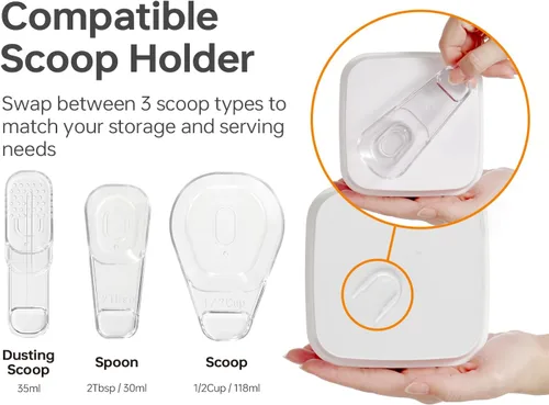 Miniatura 5 de Felli Flip Tite Recipiente de almacenamiento de alimentos con cuchara y tapa, anillo hermético grande de 5 pulgadas, recipiente acrílico para harina
