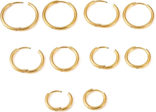 Miniatura 22 de Craftdady Aretes de aro chapados en oro de 14 quilates, 12 pares de aretes de aro de latón con múltiples bucles, círculo, lágrima, flor, palanca