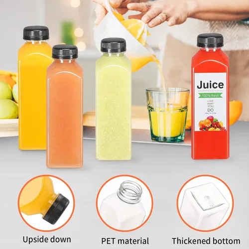 Miniatura 5 de 24 botellas de plástico de 16 onzas con tapas, botellas de jugo con tapas, recipientes reutilizables y claros para bebidas como leche, batidos, jugo
