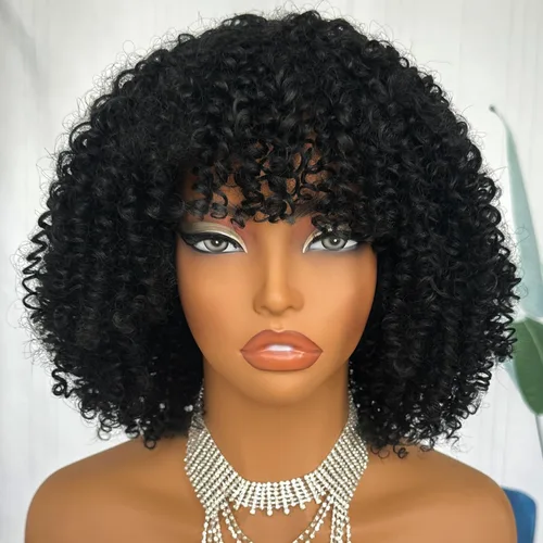 Miniatura 8 de SOKU Peluca de cabello corto rizado para mujeres negras, peluca corta rizada con flequillo, 10 pulgadas, rubia, resistente al calor, para mujer