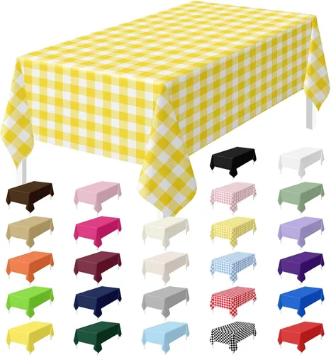 Miniatura 12 de HEIPINIUYE - Juego de 2 manteles desechables color beige, 54 x 108 pulgadas, de plástico, manteles impermeables rectangulares desechables