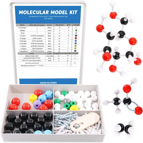 Miniatura 10 de Swpeet Kit de modelo molecular de 178 piezas para profesor de modelo molecular inorgánico y orgánico y 16 años y más adolescentes, 69 átomos, 30