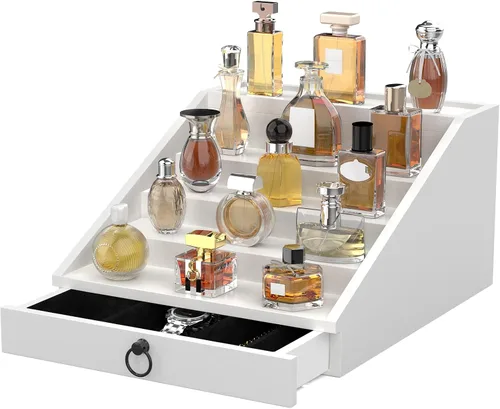 Miniatura 8 de upcessory Organizador de Colonia de Madera para Hombres Estante Mejorado de Colonia de 4 Niveles Organizador de Perfumes con Cajón Forrado