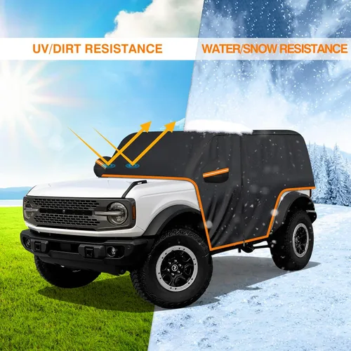 Miniatura 5 de Funda de coche para Ford Bronco de 2 puertas, 420D, funda impermeable para todo tipo de clima, sol, lluvia, UV, polvo, cubierta de cabina