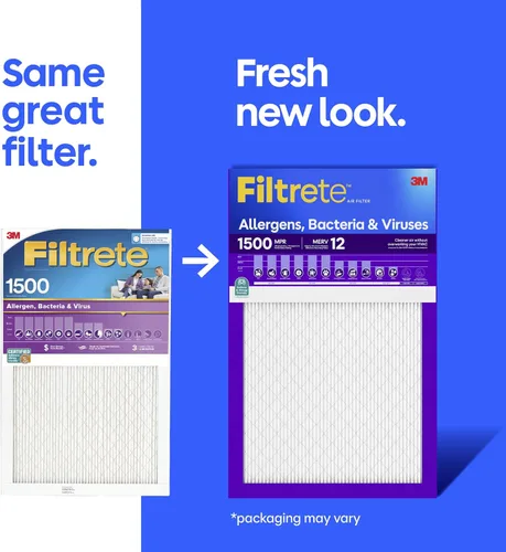 Miniatura 2 de Filtrete 14x14x1 Filtro de aire para caldera/aire acondicionado, MERV 12, MPR 1500, CERTIFICADO para asma y alergia, Filtro de limpieza de aire