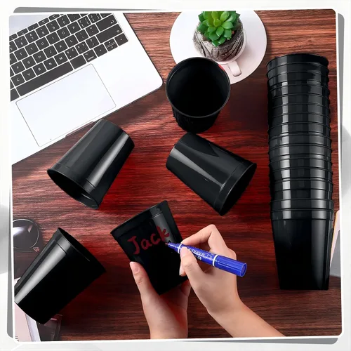 Miniatura 3 de Mifoci 24 vasos de plástico para estadios en blanco, reutilizables, apilables, para fiestas de cumpleaños, bodas, Mardi Gras (16 onzas, negro)