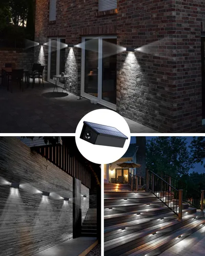 Miniatura 7 de Luces de valla alimentadas por energía solar al aire libre, impermeables, LED de 3 lados, paquete de 8 para patio, cubierta, terraza, barandilla