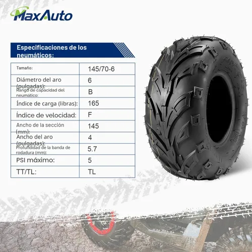 Miniatura 3 de MaxAuto Neumáticos ATV 16x8-7 16x8x7 Go Kart Quad Neumáticos 6 PR sin cámara todo terreno UTV, paquete de 2