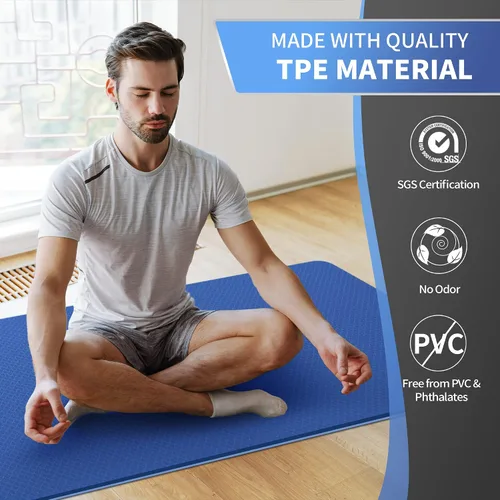 Miniatura 5 de CAMBIVO Tapete de yoga extra ancho para mujeres y hombres (72"/84" x 32" x 1/4") Tapete de entrenamiento TPE antideslizante grande para yoga, Azul