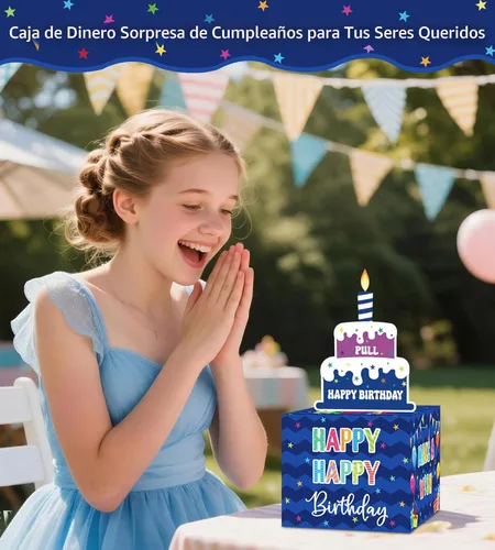 Miniatura 8 de Caja de dinero de cumpleaños para regalo en efectivo, cajas de regalo sorpresa para dinero, caja de dinero con tarjeta de feliz cumpleaños extraíble