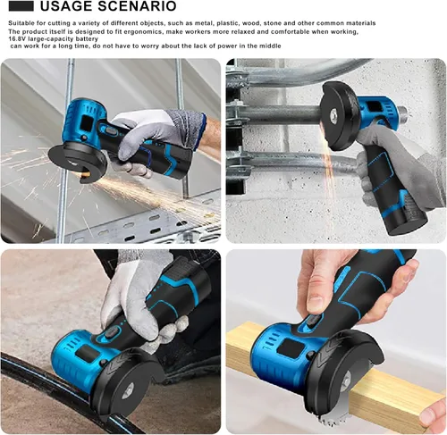 Miniatura 4 de Kit de Amoladora Angular Inalámbrica Sin Escobillas ZFULVO, Mini Herramienta de Rectificado Eléctrico de 19500rpm con Batería de 2x16.8V 2000mAh y 6