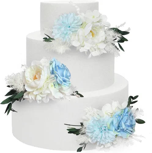 Rinlong 3 piezas de decoración de pastel de flores azules para bebé, decoraciones de pastel, topper de pastel para boda, decoración de pastel para