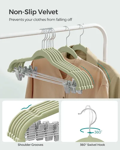 Miniatura 9 de SONGMICS Paquete de 30 perchas para pantalones y 50 perchas para ropa, perchas de terciopelo con clips ajustables, antideslizantes y ahorran