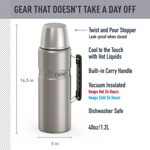 Miniatura 2 de Botella inoxidable para bebidas de 68 onzas líquidas, modelo King, de la marca Thermos, Acero inoxidable