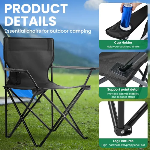 Miniatura 4 de Paquete de 2 sillas plegables de camping con soporte para tazas, sillas plegables portátiles de césped de 300 libras para adultos, sillas de playa