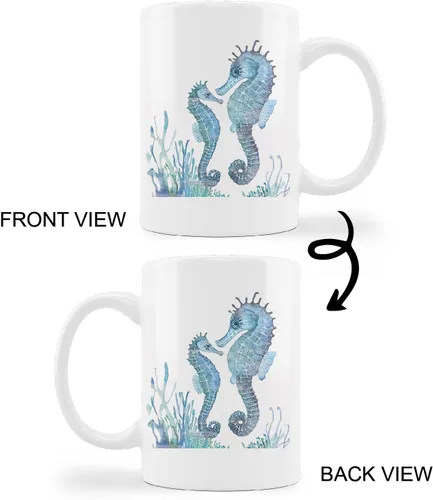 Miniatura 4 de kunlisa Taza de cerámica de caballito de mar con acuarela, diseño de caballitos de mar para parejas, taza de café con leche de 11 onzas, regalos