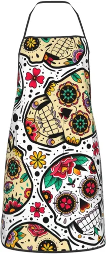 Miniatura 10 de Delantal de calavera de azúcar, delantales de cocina para hombres y mujeres, delantal de cocina, delantal de chef, delantales de jardín ajustables