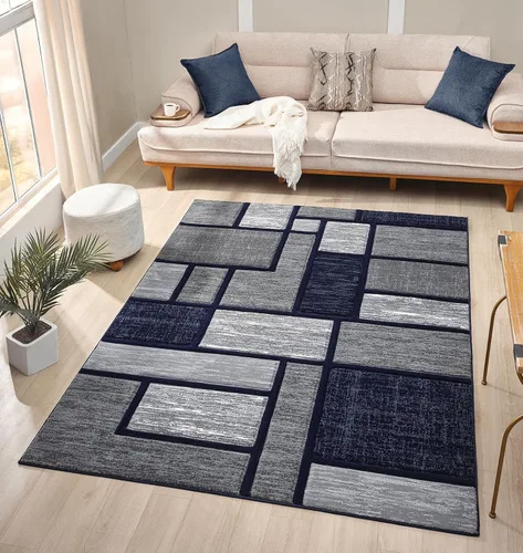 Miniatura 11 de Alfombra moderna de 5 x 7 con geometría de arena para sala de estar, comedor y dormitorio, alfombra de pasillo tallada a mano, poliéster duradero