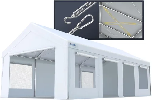 Miniatura 10 de Quictent Cochera resistente para 2 autos de 20 x 20 pies, refugio de almacenamiento impermeable con puertas laterales con cremallera, cables de Gris