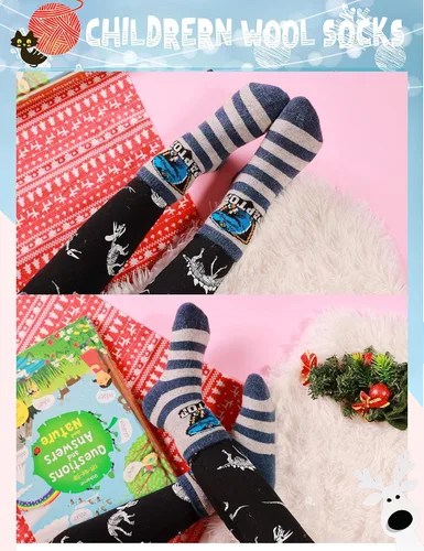 Miniatura 17 de ANTSANG Calcetines de Lana, Calcetines Térmicos Cálidos y Gruesos Tipo Crew Boot para Niños Pequeños, Niños y Niñas, 6 Pares