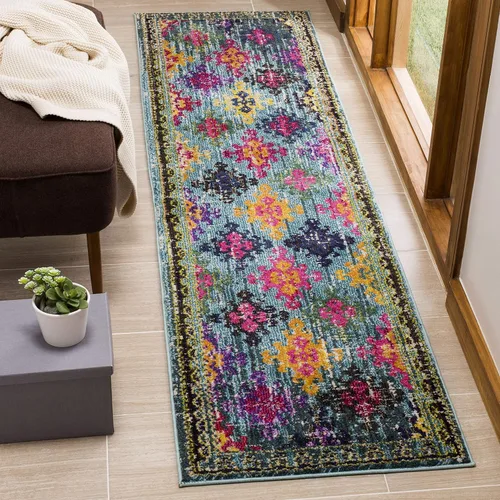 Miniatura 20 de SAFAVIEH Monaco Collection - Alfombra para pasillo, 2.2 x 6 pies, diseño bohemio de enrejado de diamantes, no desprende pelusa y de fácil cuidado