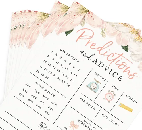 Miniatura 5 de Printed Party Predicciones y tarjetas de consejos para bebés, juegos de baby shower para niñas, suministros y decoración para fiestas de bebé