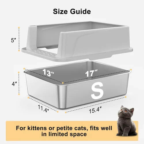 Miniatura 8 de FURTIME Caja de arena de acero inoxidable para gatos con tapa, caja de arena de metal para gatos pequeños, cajas de arena para gatitos con pala