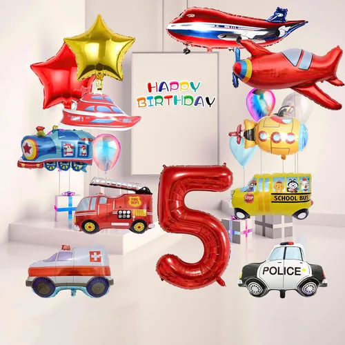 Miniatura 6 de 12 globos de transporte, camión, avión, autobús escolar, camión de bomberos, coche de policía, barco, ambulancia, submarino, globos de aluminio