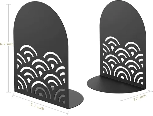 Miniatura 3 de QiMing Ukiyoe - Sujetalibros de nubes auspiciosas para libros, 1 par de soportes de metal con patrón ondulado para estantes de oficina, regalo