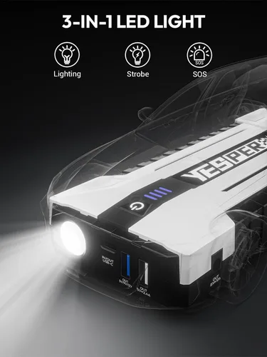 Miniatura 7 de YESPER Arrancador de batería portátil, caja de salto de 3000 A para automóvil de 12 V (hasta 10 L de gasolina/8 L motor diésel), cables de puente