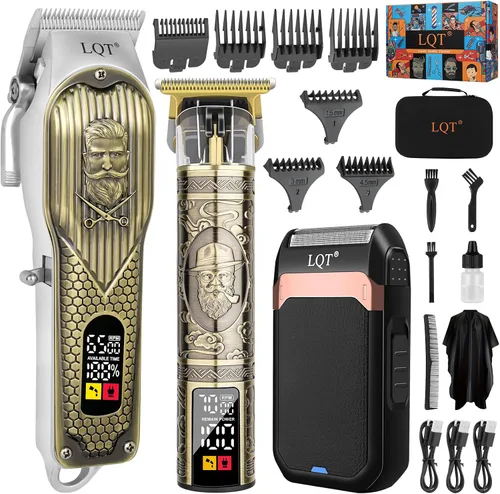 Miniatura 10 de Juego de cortapelos inalámbrico profesional y recortadora de barba de precisión para hombres, kit de aseo con afeitadora de aluminio, máquina