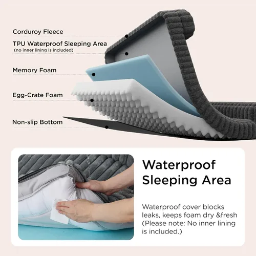 Miniatura 4 de Bedsure - Cama ortopédica para perros medianos, camas impermeables de espuma viscoelástica medianas con lados, sofá de espuma de nido de abeja