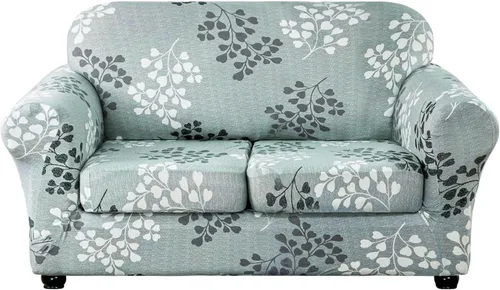 Miniatura 25 de Lamberia Funda de sofá estampada de alta elasticidad, Fundas elásticas para sofá de 2 piezas, Funda elástica para sillón con una funda de cojín Verde