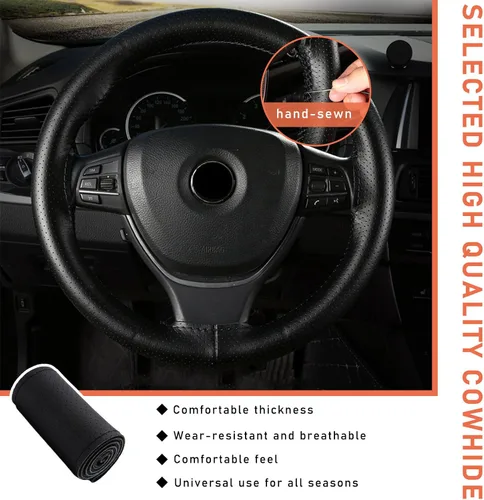 Miniatura 4 de Dickno Funda para volante de automóvil, protector de volante antideslizante con costura envolvente para diámetro máximo de 15 pulgadas, costura DIY