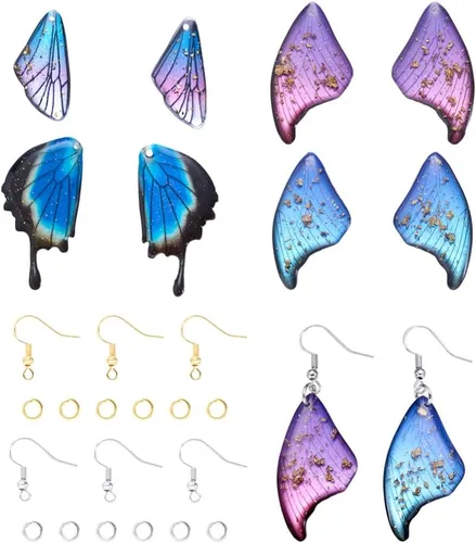 Miniatura 10 de Craftdady Colgantes de Resina de Alas de Mariposa y Alas de Hada - Lindos Colgantes Colgantes de Animales y Dijes de Hongos - Dijes Degradados