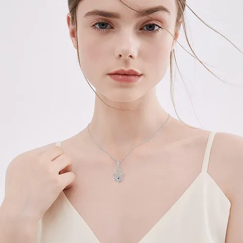 Miniatura 39 de PROESS Collar de plata de ley Hamsa Fátima collar de elefante, colgante de ojo azul, joyería para hombres, mujeres, niñas y niños