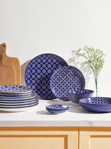 Miniatura 4 de Metahom Platos de cerámica de 10 pulgadas, juego de platos de porcelana azul y blanca, platos para servir pasta, panqueques, carne, ensalada, juego