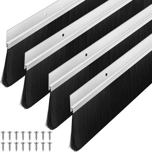 Miniatura 17 de Frienda Juego de 4 cepillos para puerta, cepillo de barrido inferior, burlete de aluminio para puerta con tornillos para huecos de hasta 1 pulgada