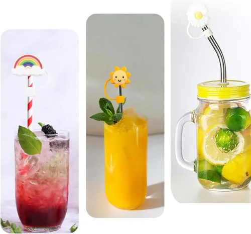 Miniatura 5 de 10 fundas de popote para popotes reutilizables, protector de paja con forma colorida para popotes de 6 a 0.315 in, sellado hermético a prueba