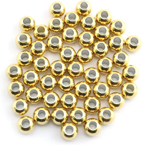 Miniatura 7 de Paquete de 50 cuentas espaciadoras doradas de acero inoxidable 304, cuentas espaciadoras redondas lisas con agujero de 0.079 pulgadas, cuentas